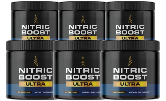 Six Nitric Boost jars stacked together, the 180-day best value package